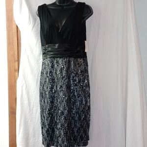 Dress Barn NWT Black & Silver Sequin Dress sz 10, lined